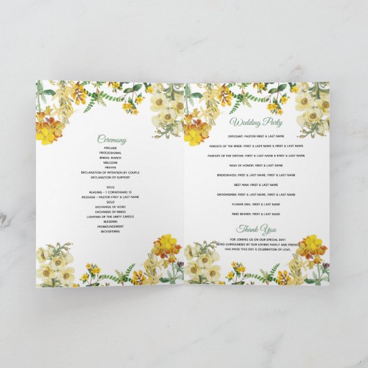 Programme de mariage floral jaune Ordre de service (Intérieur)