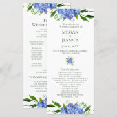 Programme de mariage floral LGBTQ Blue Hydrangeas (Devant / Derrière)