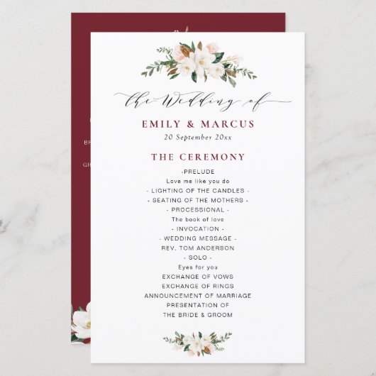 programme de mariage floral magnolia en Bourgogne (Devant / Derrière)