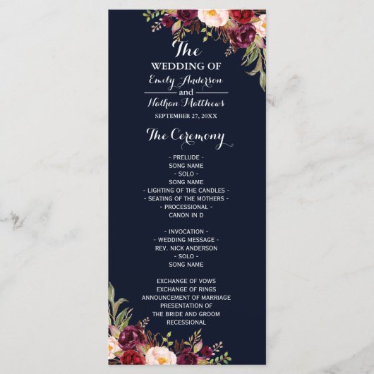 Programme de mariage floral marine Bourgogne (Devant)