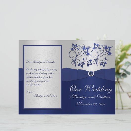 Programme de mariage floral Marine et Argent (Debout devant)