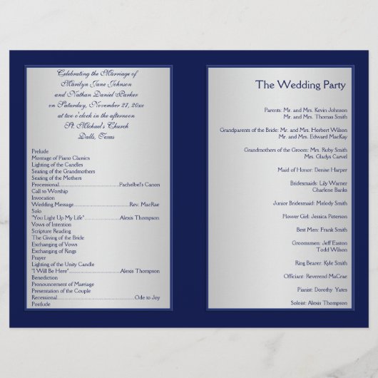 Programme de mariage floral Marine et Argent (Dos)