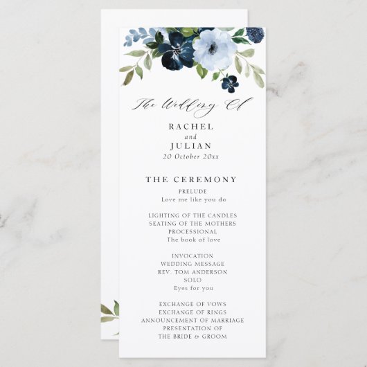 programme de mariage floral marine et bleu clair (Devant / Derrière)