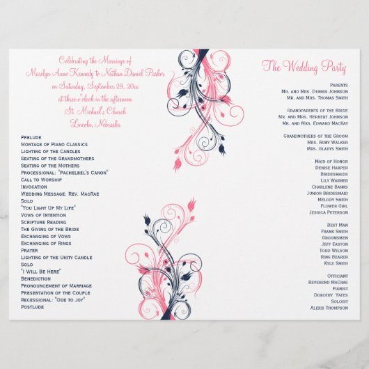 Programme de mariage floral Marine, Rose et Blanc (Dos)