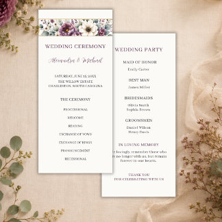 Programme de mariage floral mauve et sauge
