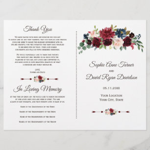 Programme de mariage floral Merlot Navy Blue Charm