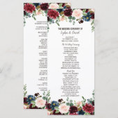 Programme de mariage floral Merlot Navy Blue éléga (Devant / Derrière)