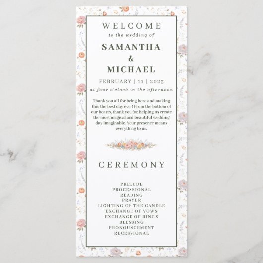 Programme de mariage floral minuscule Fleurs paste (Devant)