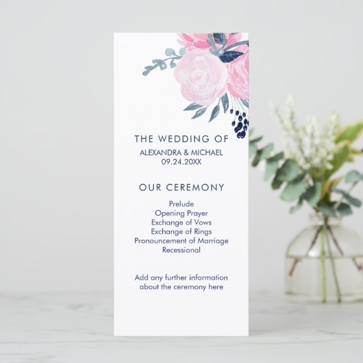 Programme de mariage floral moderne Blush Pink et  (Debout devant)