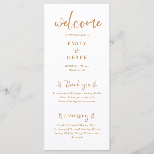 Programme de mariage floral moderne Boho Orange (Devant)