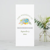 Programme de mariage floral moderne fleurs bleues (Debout devant)