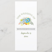 Programme de mariage floral moderne fleurs bleues (Devant)