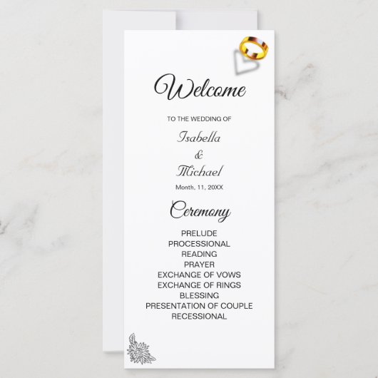 Programme de mariage floral moderne noir et blanc (Devant)