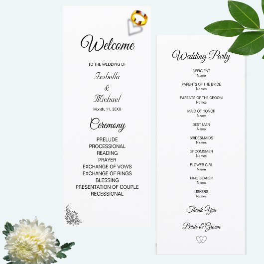 Programme de mariage floral moderne noir et blanc