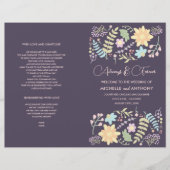 Programme de mariage floral moderne rose violet (Devant)
