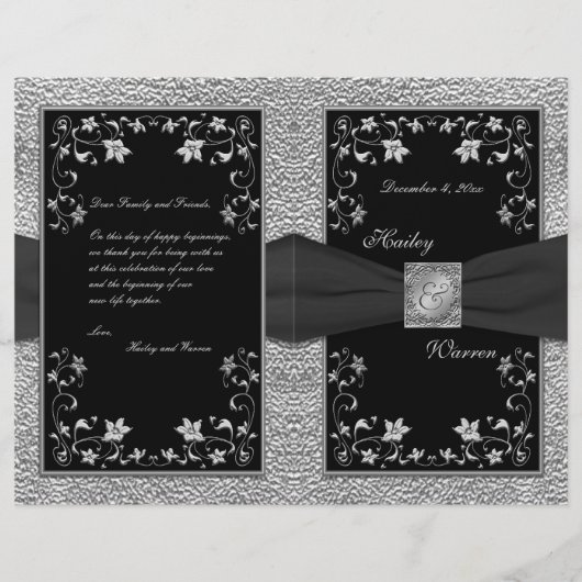 Programme de mariage floral noir et blanc (Devant)
