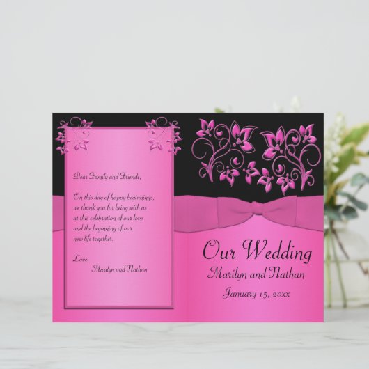 Programme de mariage floral noir et rose (Debout devant)