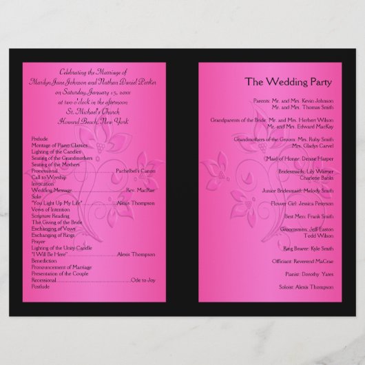Programme de mariage floral noir et rose (Dos)