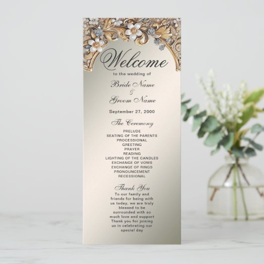 Programme de mariage floral or blanc décoratif (Debout devant)