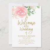 Programme de mariage floral or rose carmin (Devant)