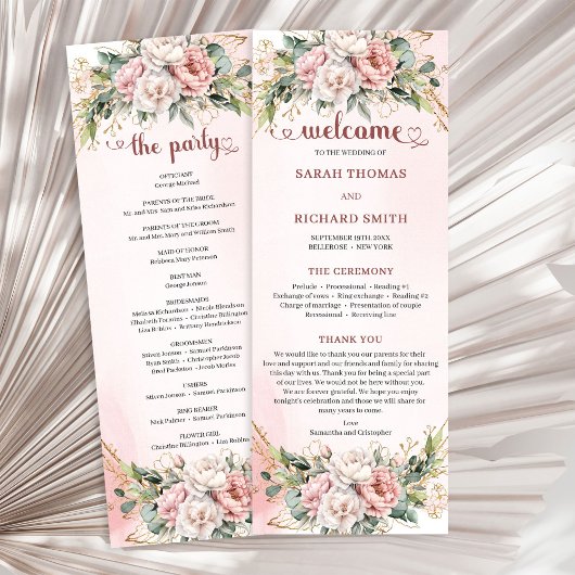 Programme de mariage floral or rose classique