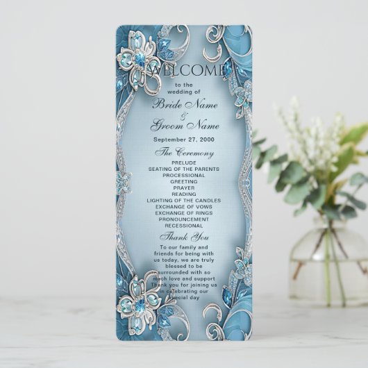 Programme de mariage floral orné bleu (Debout devant)