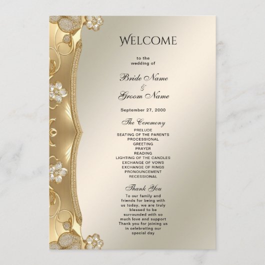 Programme de mariage floral orné or (Devant)