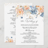 Programme de mariage Floral Peach Blush Blue (Devant / Derrière)