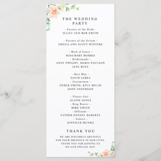 programme de mariage floral pêche (Dos)