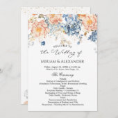 Programme de mariage floral pêche rose bleu (Devant / Derrière)