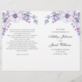 Programme de mariage floral plié. Fleurs violettes (Devant)