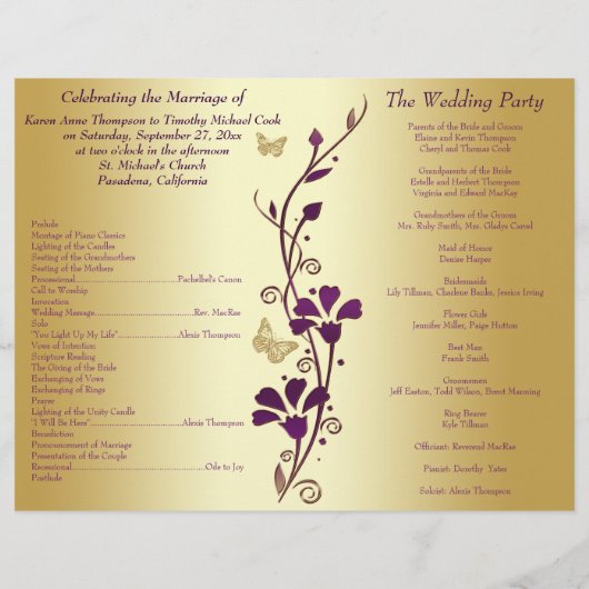 Programme de mariage floral pour papillon bleu et  (Dos)