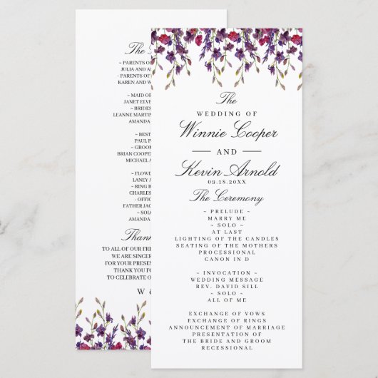 Programme de mariage floral pourpre (Devant / Derrière)