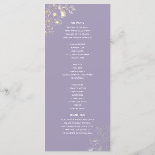 Programme de mariage floral pourpre (Dos)