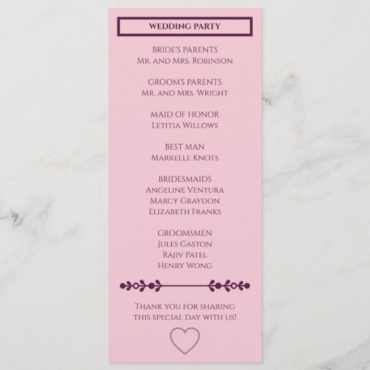 Programme de mariage floral pourpre (Dos)