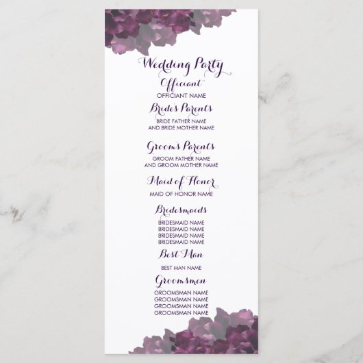 Programme de mariage floral pourpre (Dos)