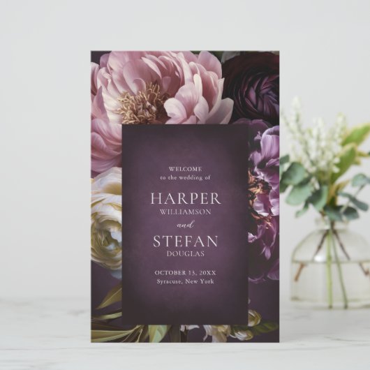 Programme de mariage floral pourpre élégant et max (Debout devant)