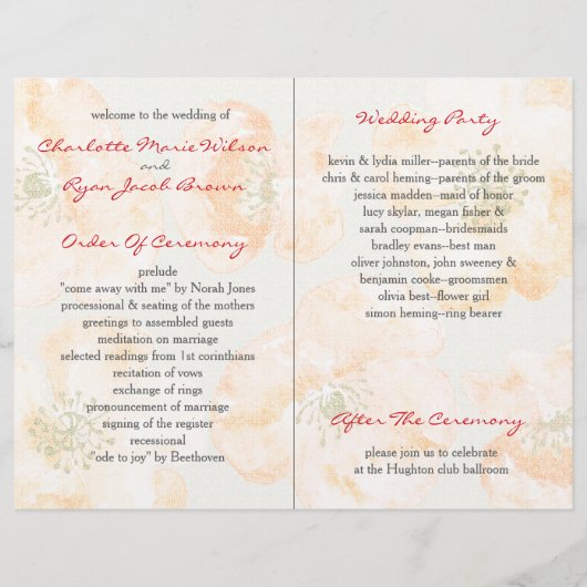 Programme de mariage floral Pretty Red Poppies (Dos)