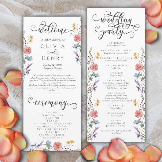 Programme de mariage floral printanier à calligrap