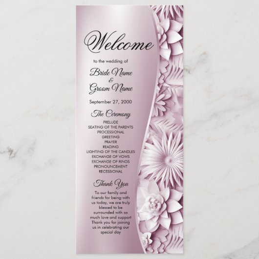 Programme de mariage floral rose (Devant)