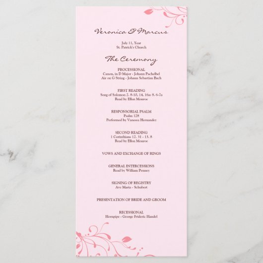 Programme de mariage floral rose (Devant)