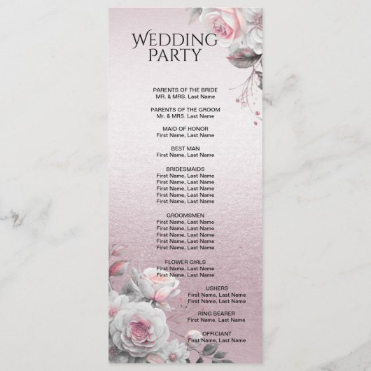 Programme de mariage floral rose blanc (Dos)