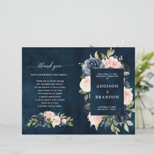 Programme de mariage floral rose bleu bleu Dusty