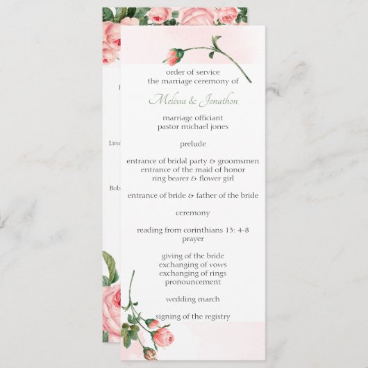 Programme de mariage floral Rose Blushing (Devant / Derrière)