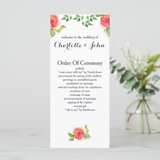 programme de mariage floral rose corail (Debout devant)