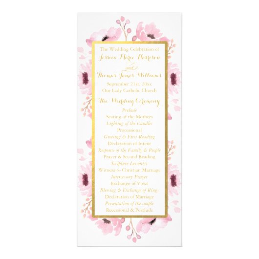 Programme de mariage floral rose de printemps (Devant)