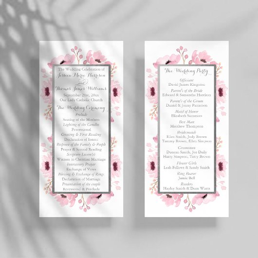 Programme de mariage floral rose de printemps