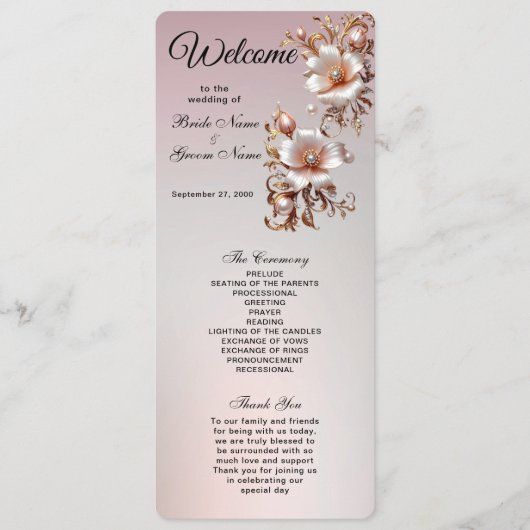 Programme de mariage floral rose décoratif (Devant)