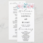 Programme de mariage floral rose et bleu simple (Devant / Derrière)