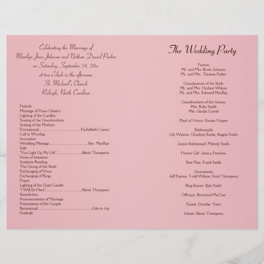 Programme de mariage floral rose et Brown (Dos)